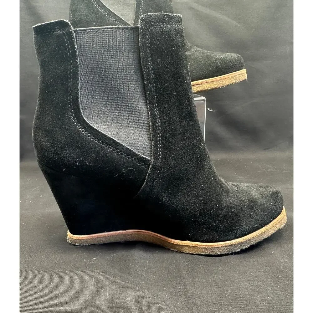 Splendid Women's Black Suede Wedge Pull-On Booties SZ 7.5 Casual Dark Academia